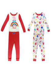 Peppa Pig Toddler Girls' Pajama Set Long Sleeve 4PC Peppa PJs Outfit 2T-4T Coral