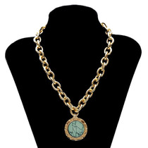Vintage Green Stone Pendant Statement Necklace