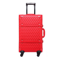 KUNDUI New 22 24 Inch Vintage Travel Trolley Luggage Suitcase PU Red marriage With TSA Lock Rolling Bride Makeup Bag With Wheels