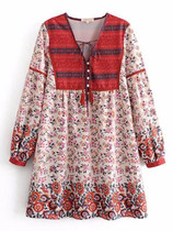 Bohemia Floral V Neck Beach Mini Dress