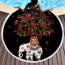 Elephant & Tree Round Beach Towel