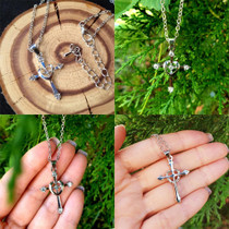 Sterling Silver Cross and Heart Pendant with Crystals Necklace