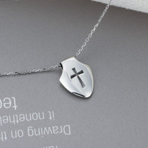 Stainless Steel Silver Shield and Cross Pendant Necklace