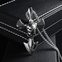 Stainless Steel Silver Pirate Skull Cross Blade Pendant Necklace