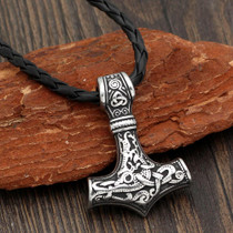 Thor's Hammer Amulet Pendant Necklace with Leather or Stainless Steel Chain