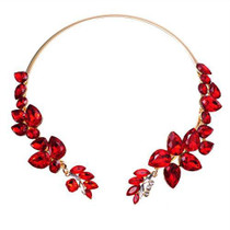 Fashion Jewelry Chain Red Glass Rhienstone Crystal Statement Pendant Bib Necklace