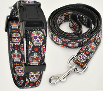 Sugar Skull Dog Collar and Leash Bundle