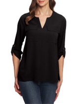 V-neck Loose Chiffon Blouse with Pockets