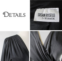 Vintage 80s Black Side Drape Beaded Party Dress S
