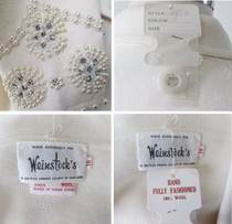 Vintage 60s White Pearl Rhinestone Wool Knit Suit L