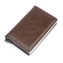 Men Aluminium Alloy Credit Card Holder PU Leather Antitheft Automatic Metal RFID Wallet