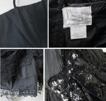 Vintage 80's Sweetheart Black Lace & Sequins Full Skirt Party Dress