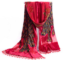 New Wine Red Quadrate Women Velvet Silk Beaded Sequin Shawls Scarves Vintage Handmade Embroider Peacock Scarf Wrap 112311