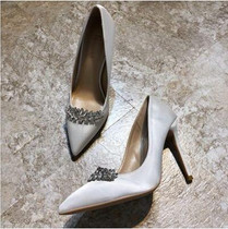 women white wedding thin high heels pumps lady pointed toe crystal shoes  bride white high heel wedding shoes