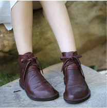 Women Leather Boots Flat Heels Shoes Women Winter Warm Ankle Boots Women Handmade Genuine Leather Martin Boots Black Soft Bottom
