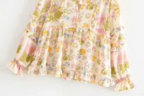 floral printed ruffles V-neck long sleeve loose Boho Bohemian Blouse & Shirts