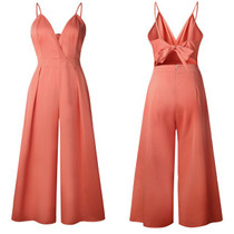 V Neck Backless Hollow Out Loose Wide Leg Jumpsuits