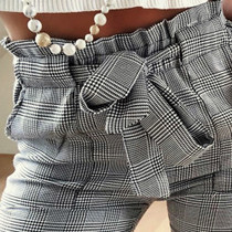 Plaid Pleated High Waist Skinny Pencil Pants