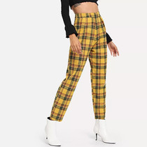 Casual Plaid High Waist Yellow Straight Pants