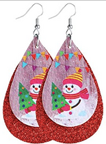 Snowman With Tree and Red Glitter Earrings