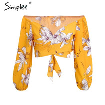 Casual long  sleeve cross v neck blouse 2018 Summer sexy crop tops