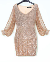 Tassels Detail Slit Sleeve Sequin Party Dress