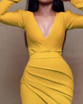 V Neck Bodycon Ruched Dress