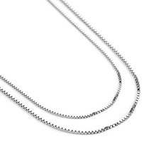 925 Sterling Silver 18k White Gold Plated 0.8mm Box Italian Necklace Double Chain 2pcs 18"