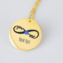Infinity September Birthstone Necklace Name Engraved Disc Necklace