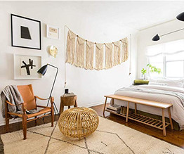 Macrame Woven Wall Hanging Curtain | Fringe Garland Banner | Boho Shabby Chic Bohemian Wall Decor for Apartment Dorm Living Room Bedroom Baby Nursery Art Party Backdrop Decoration