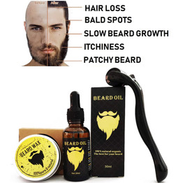 Beard Growth Kit, Beard Derma Roller+ Beard Growth Serum Oil+ Beard Balm, Facial Hair Growth Kit, Derma Roller for Men