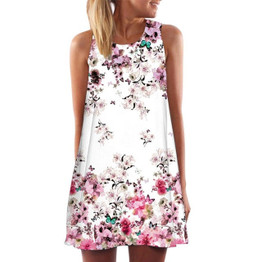 Spring Summer Dress Women 2017 Vintage Boho Sleeveless Beach Flower Printed Short Mini Dress vestido de festa Plus Size