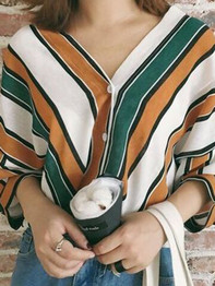 V Neck Stripe Loose Blouse