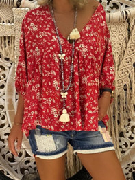 Casual Printed V Neck Blouse