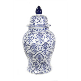 Traditionally Designed Ceramic Temple Jar, Blue And White