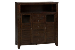 Spacious Wooden Cabinet with Rough-Hewn Saw Marks, Chocolate Brown