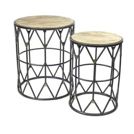 Set of 2 Style Cultured Metal Accent Tables, Black & Brown