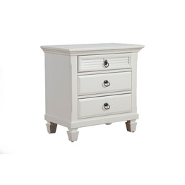 Pine Wood 3 Drawer Nightstand in White