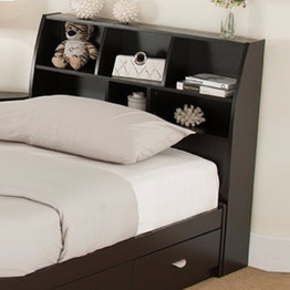 Lavish Dark Brown Finish Twin Bookcase Headboard With Six Separate Shelves.