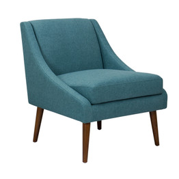 Fabric Upholstered Wooden Accent Chair with Swooping Armrests, Blue and Brown