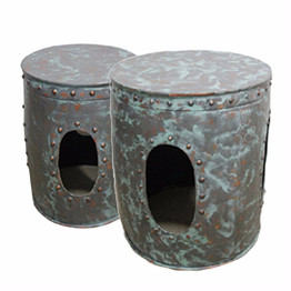 Distressed Metal Accent tables,  Green, Set of 2