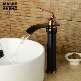 Bathroom black waterfall faucet oil brushed black bathroom faucet basin mixer waterfall sink tap black faucet