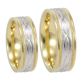 Ladies 14K Two Tone Gold Infinity Wedding Band, Shiny Wedding Ring, Comfort Fit Promise Ring, Milgrain Wedding Band