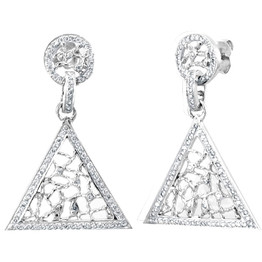 Diamond Pyramid Dangling Earrings in 14K White Gold