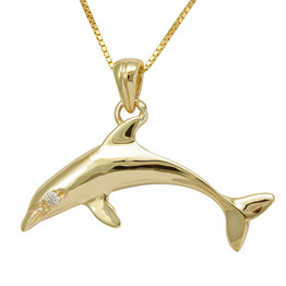 Diamond Dolphin Pendant, 14K Yellow Gold Pendant