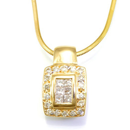 14K Yellow Gold Pendant with Princess Cut and Round Diamonds