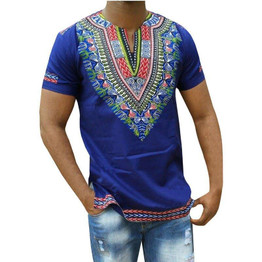 Blue Dashiki T Shirt Men 2018 Brand New African 3D Print Slim Fit Mens T-shirts Casual V Neck Short Sleeve Hip Hop Camisetas 3XL