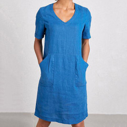 Solid Color V Neck Pocket Dress