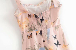 Sexy Vintage Print Ruffle Bow Tie Sleeveless Boho Dress