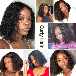 lumiere Short Bob Lace Front Wigs Kinky Curly T-Part Lace Human Hair Wigs Pre-Plucked